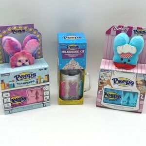 Peeps Collectible Bunny Plush Mason Jar Cup Marshmallow Candy Bakery‎ Bundle Set